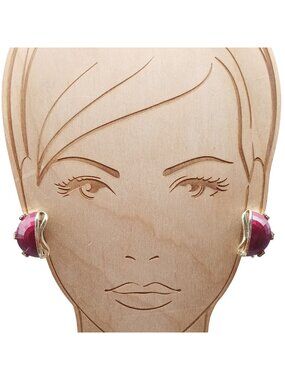 Vintage Gold-Tone Clip-On Earrings With Red Faceted Dome Design